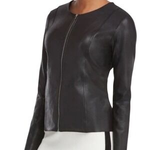 SPANX Faux Moto Leather Jacket Womens 2X Black Full Zip Blazer Coat Stretch NWT
